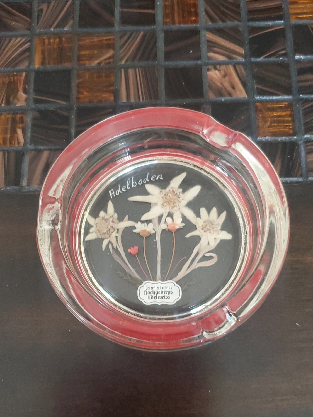 Glass Edelweiss Ashtray with Red Felt Bottom